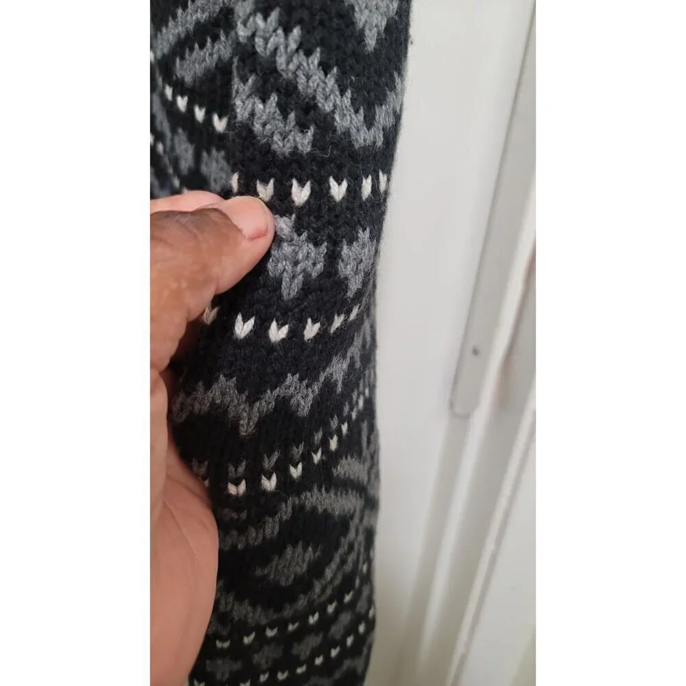 Banana Republic Sweater Mens Large Black Gray Fair Isle Wool Blend Knit Crewneck